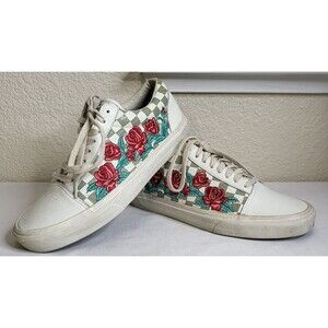 Vans Old Skool DX "Rose Embroidery" Checkered Lace Up Sneakers M 9/ W 10.5